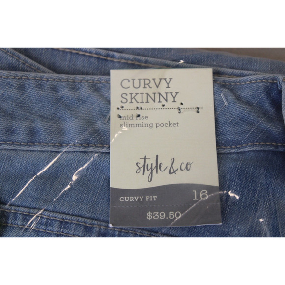 STYLE & CO Jeans Womens Size 16 Blue Curvy-Fit Skinny Mid-Rise Slimming Pockets - Picture 5 of 7